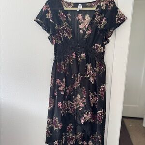 Live 4 Truth Black Floral Flutter Sleeve High Low Dress